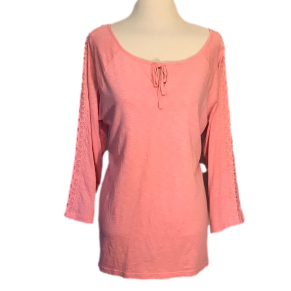 Talbots Women Large Peach 3/4 Sleeve Cotton Modal Tunic Top‎ Comfy Classic
